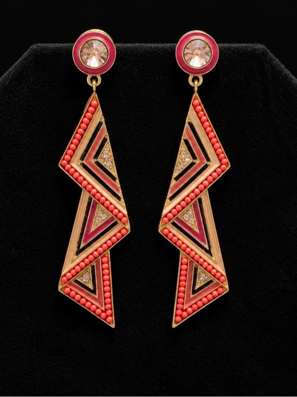 Pink & Gold Geometric Statement Drop Earrings